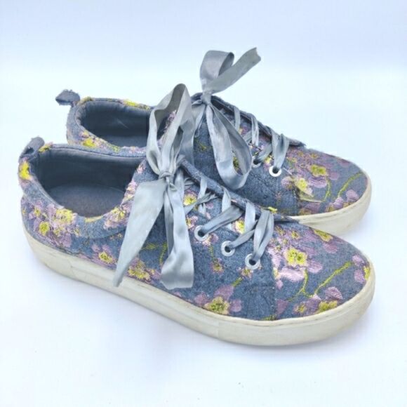 J Slides Skater Sneakers Shoes Sz 8 Floral Embroidered Fabric Ribbon Lace Up - Picture 11 of 11